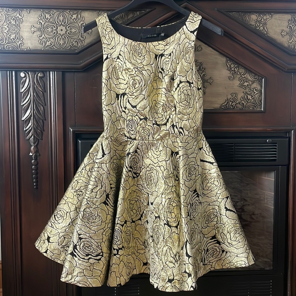 Gold and Black Fit and Flare Dress